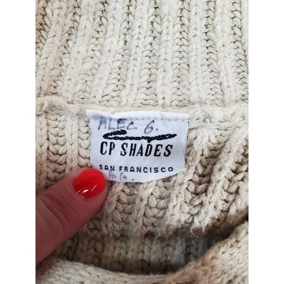 CP Shades Womens Small Cream Cable Knit PULLOVER Sweater Fisherman IVORY Cotton
