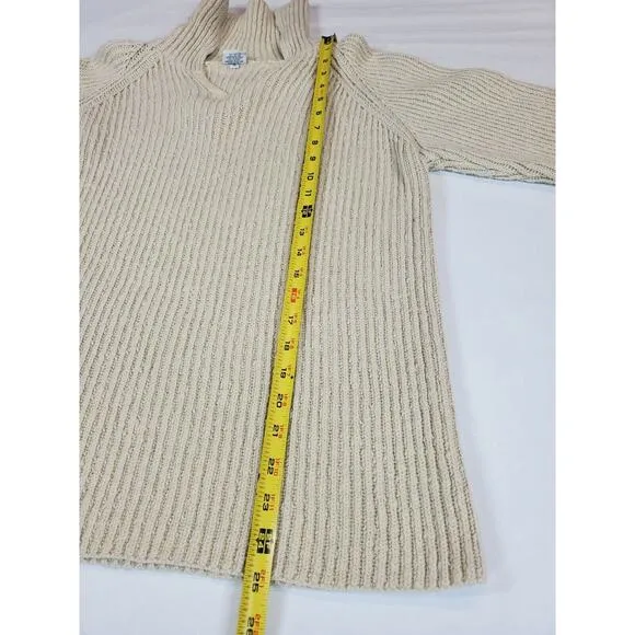 CP Shades Womens Small Cream Cable Knit PULLOVER Sweater Fisherman IVORY Cotton