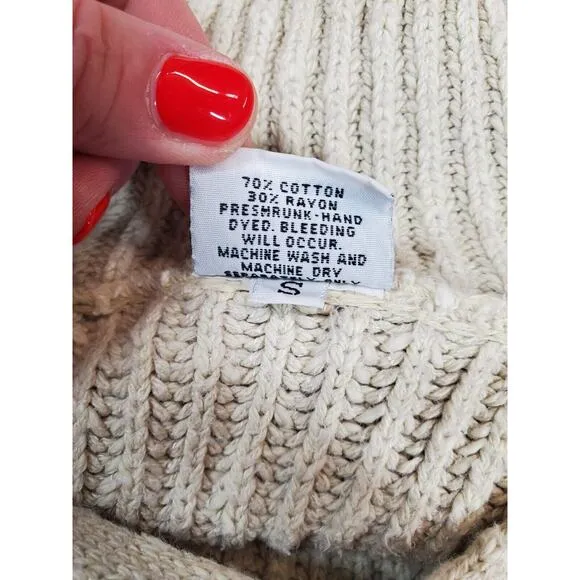 CP Shades Womens Small Cream Cable Knit PULLOVER Sweater Fisherman IVORY Cotton