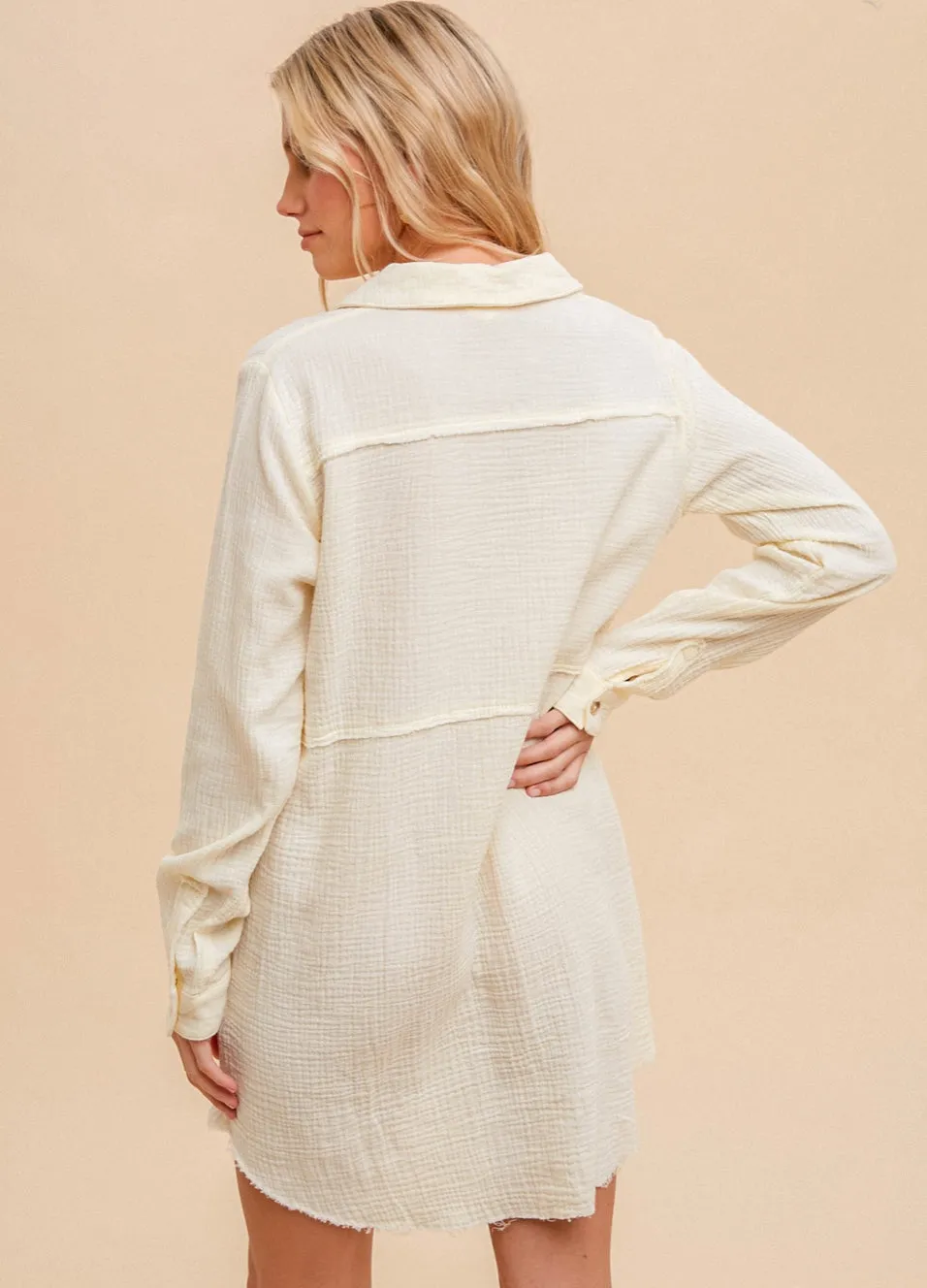 Cream Gauze Shirt Dress