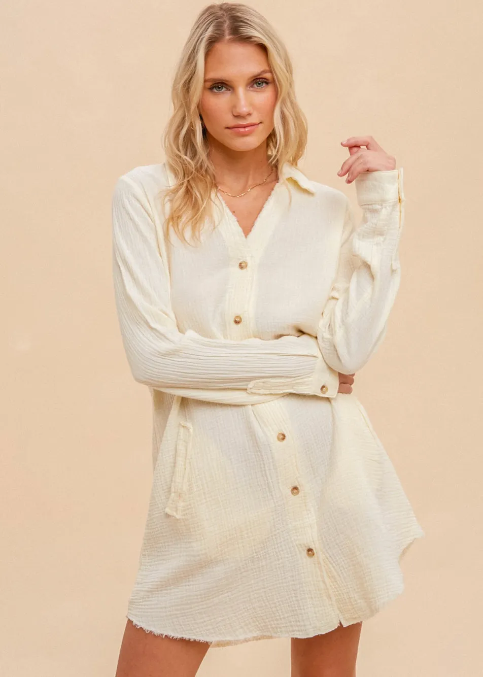 Cream Gauze Shirt Dress