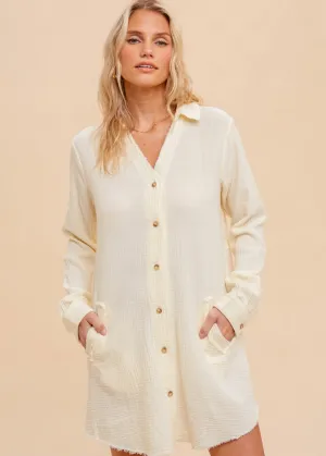 Cream Gauze Shirt Dress