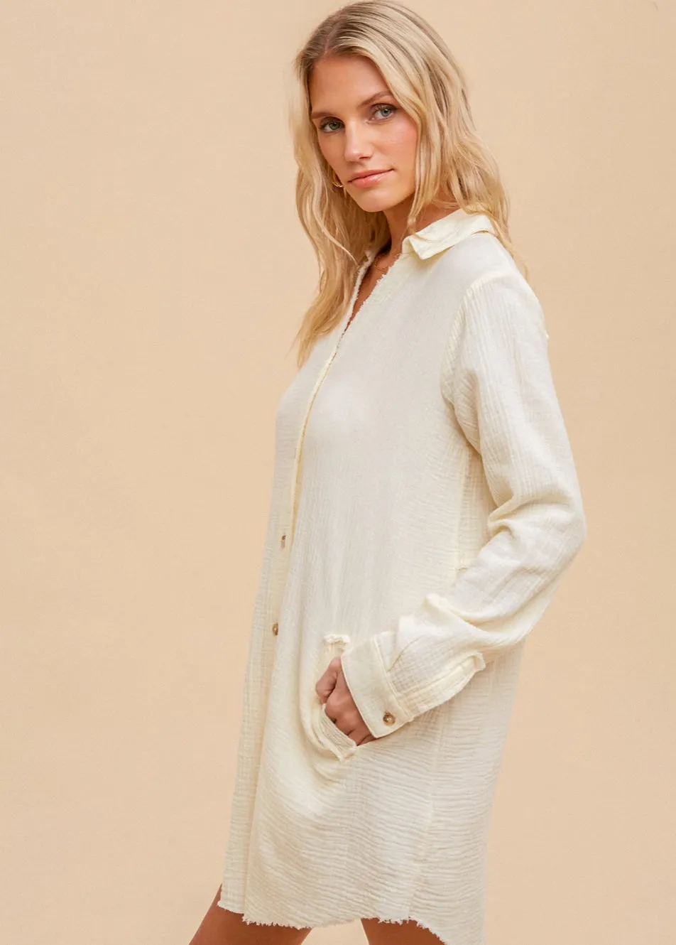Cream Gauze Shirt Dress