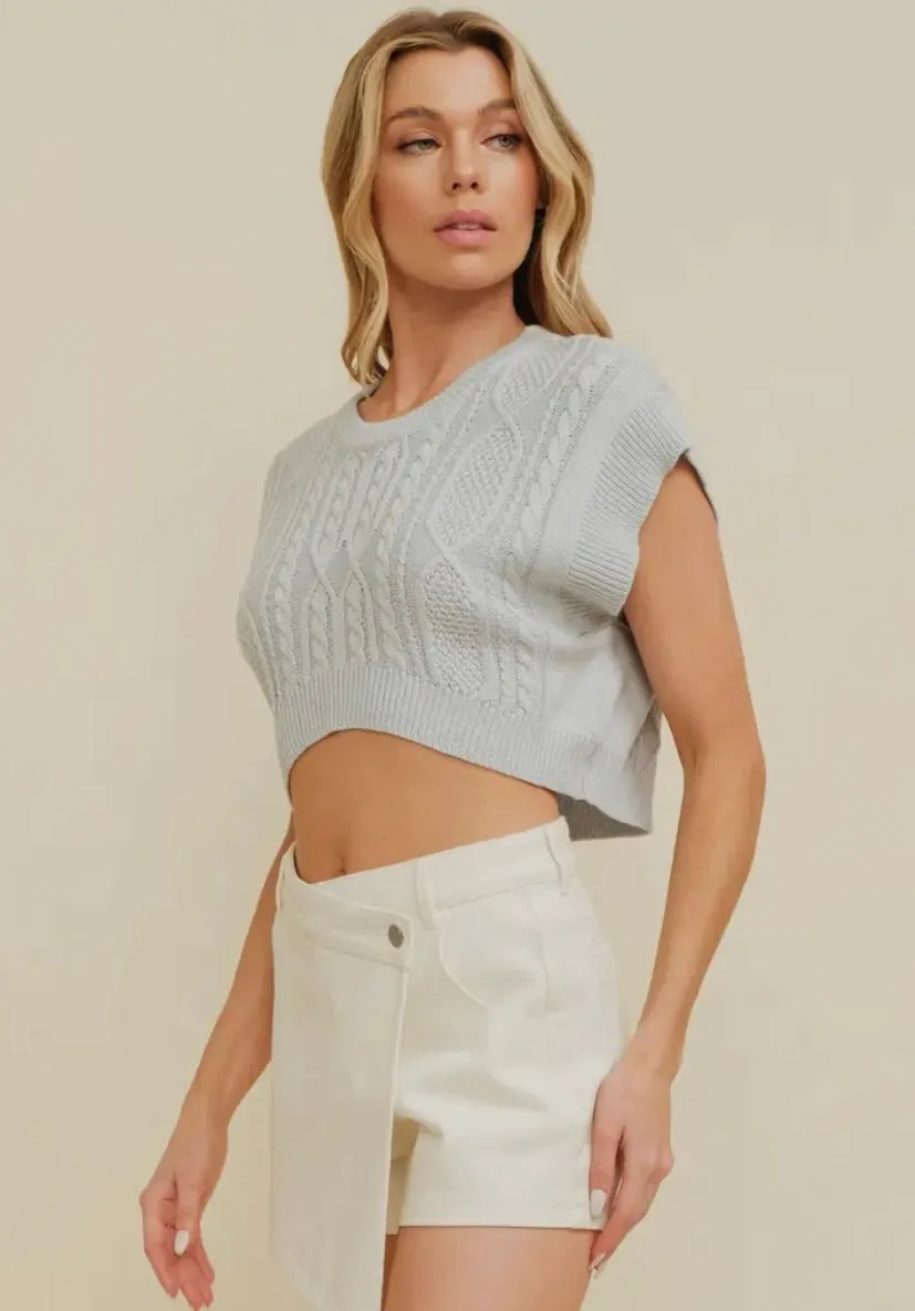 Cropped Cable Knit Sweater Vest - Final Sale