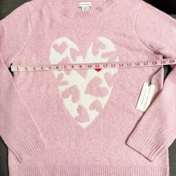 Cupcakes &amp; Cashmere NWT Heart Print Knit Crewneck Sweater in Pink/White Size Med