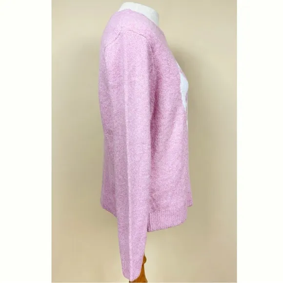 Cupcakes &amp; Cashmere NWT Heart Print Knit Crewneck Sweater in Pink/White Size Med