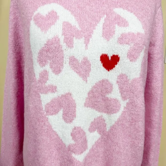 Cupcakes &amp; Cashmere NWT Heart Print Knit Crewneck Sweater in Pink/White Size Med