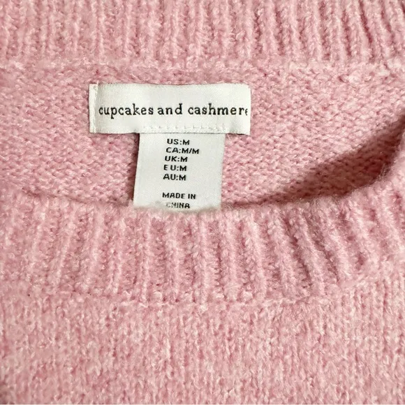 Cupcakes &amp; Cashmere NWT Heart Print Knit Crewneck Sweater in Pink/White Size Med