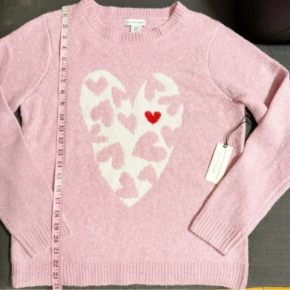 Cupcakes &amp; Cashmere NWT Heart Print Knit Crewneck Sweater in Pink/White Size Med