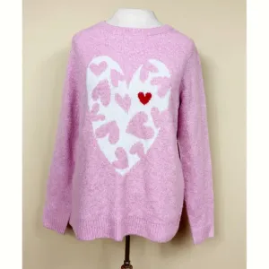 Cupcakes &amp; Cashmere NWT Heart Print Knit Crewneck Sweater in Pink/White Size Med