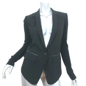 Cut25 Elbow Patch Blazer Black Leather-Trim Wool Size 36 One-Button Jacket