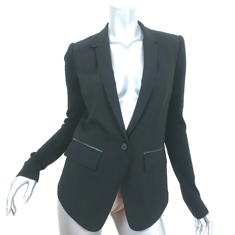 Cut25 Elbow Patch Blazer Black Leather-Trim Wool Size 36 One-Button Jacket