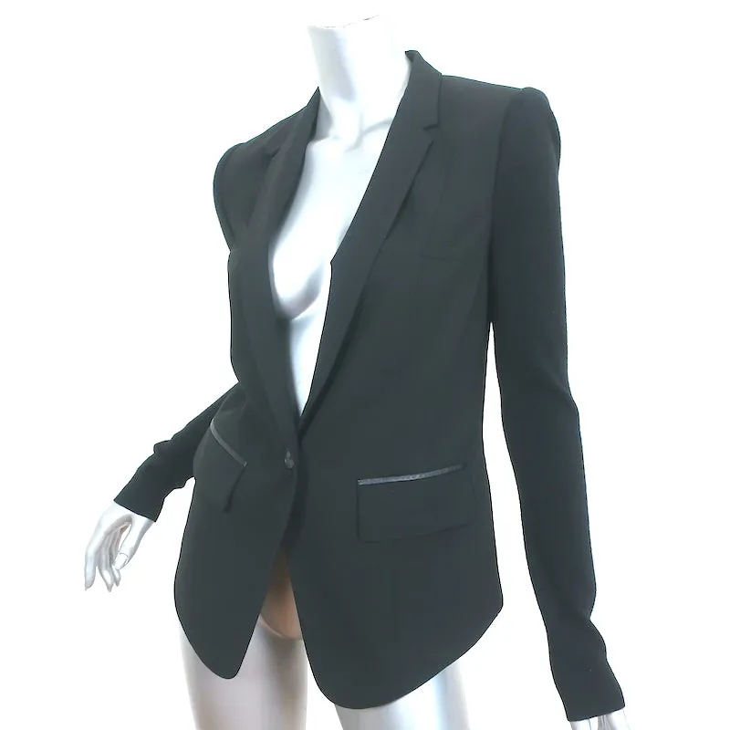 Cut25 Elbow Patch Blazer Black Leather-Trim Wool Size 36 One-Button Jacket