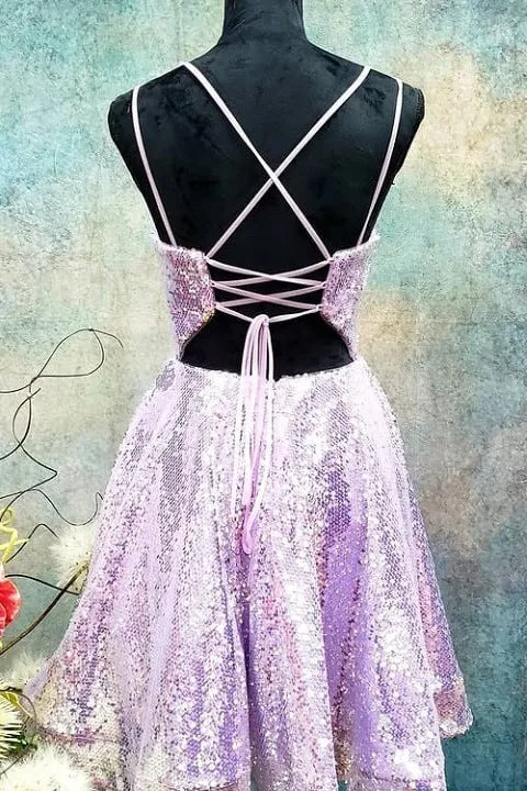 Cute Lavender Sequins A-Line Short Party Dress