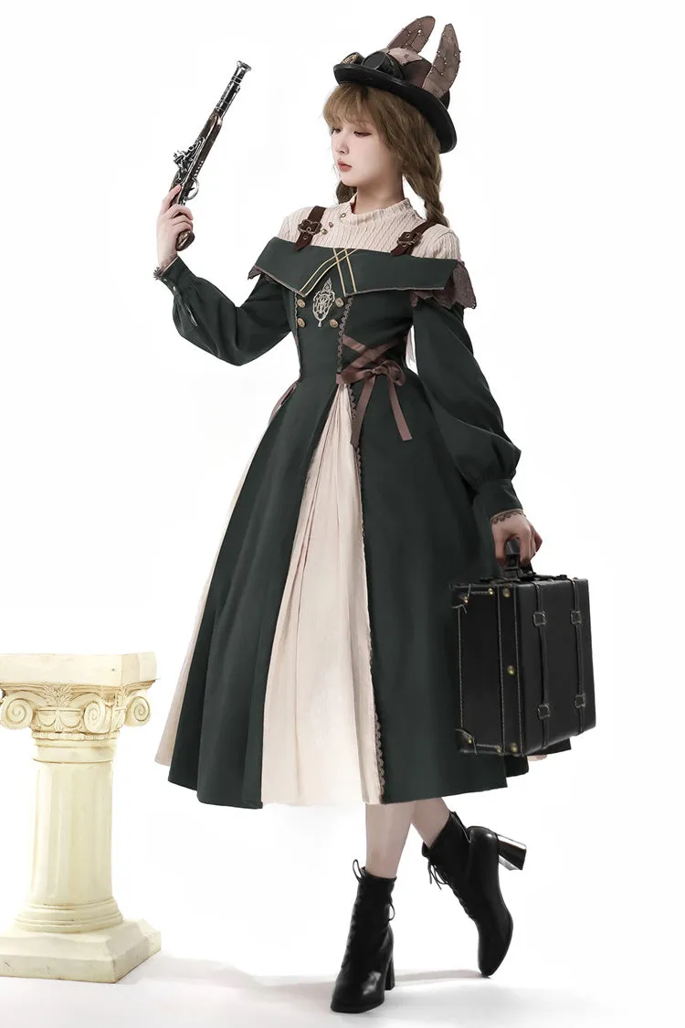 Dark Green Long Sleeves Ruffle Embroidery Bowknot Gothic Princess Lolita Dress