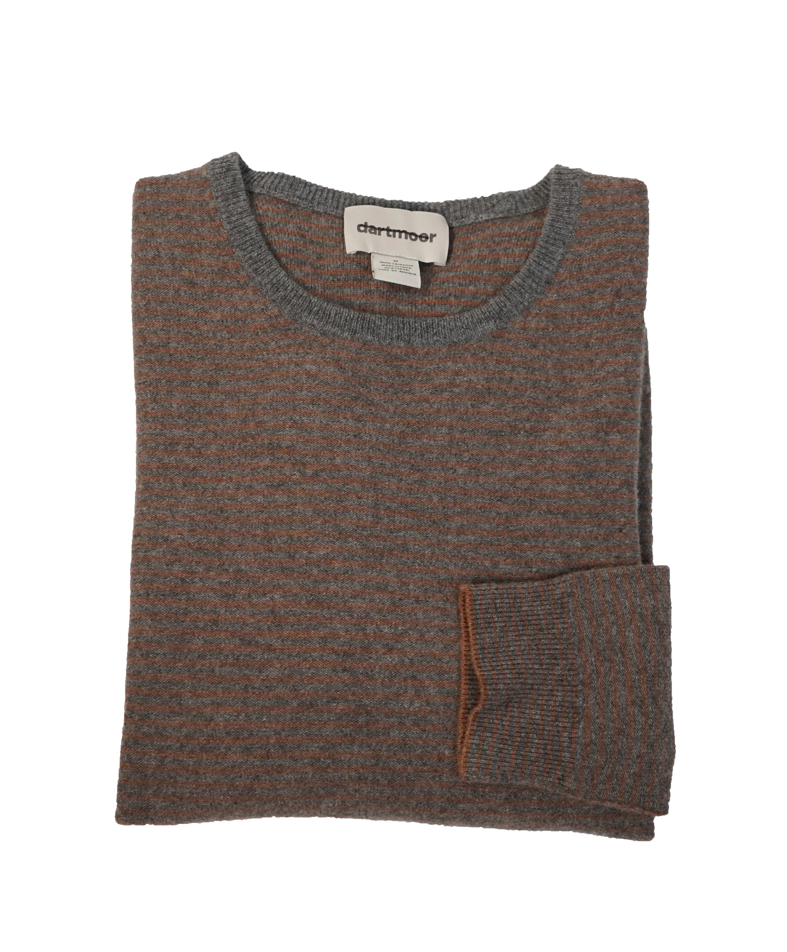 DARTMOOR - Rust & Gray Fine Stripe Cashmere Sweater - M
