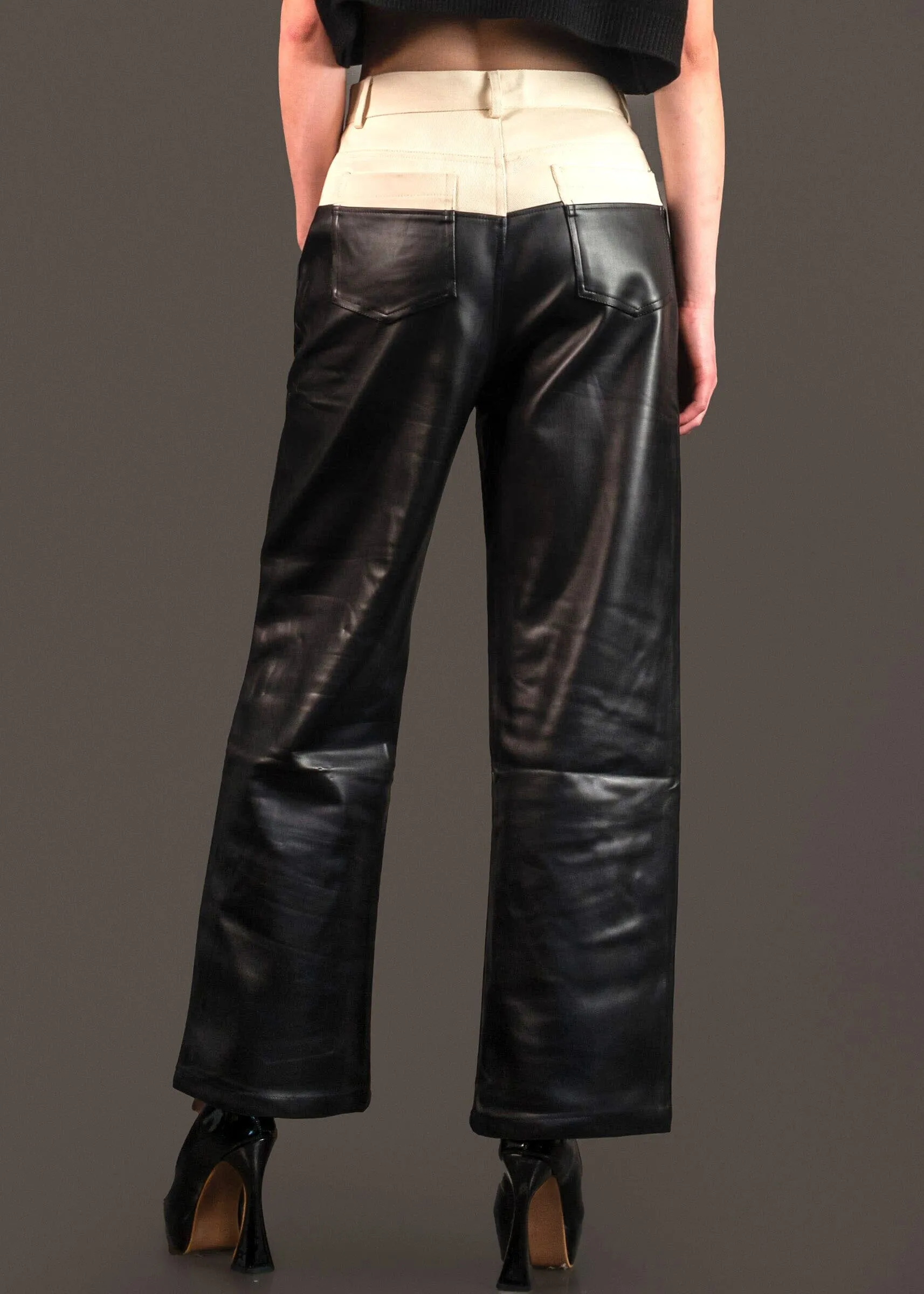 Denim   Leather Contrast Pant