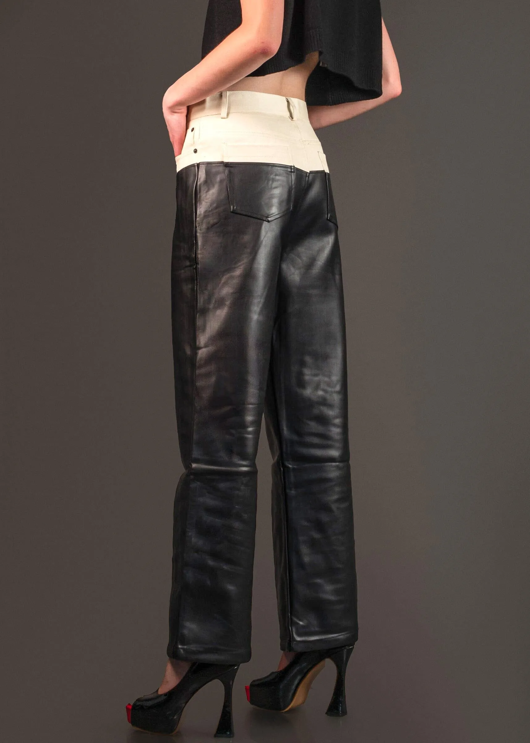 Denim   Leather Contrast Pant