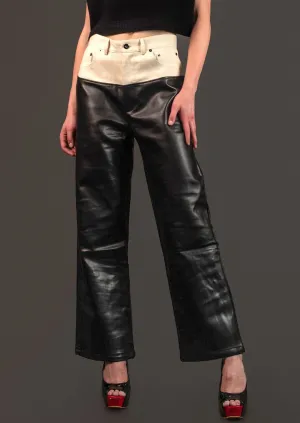 Denim   Leather Contrast Pant