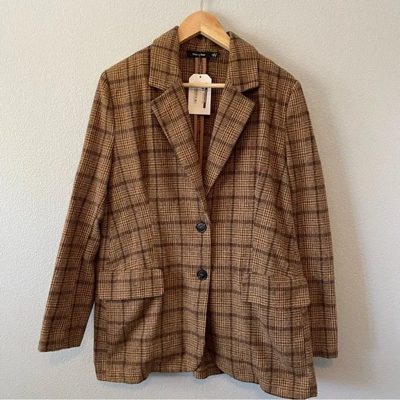 Doe &amp; Rae Brown Plaid Blazer NWT