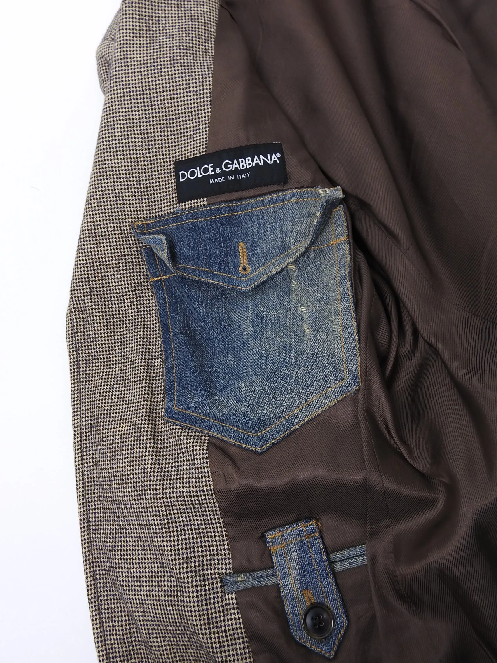 Dolce & Gabbana Herringbone and Denim Detail Blazer - 40