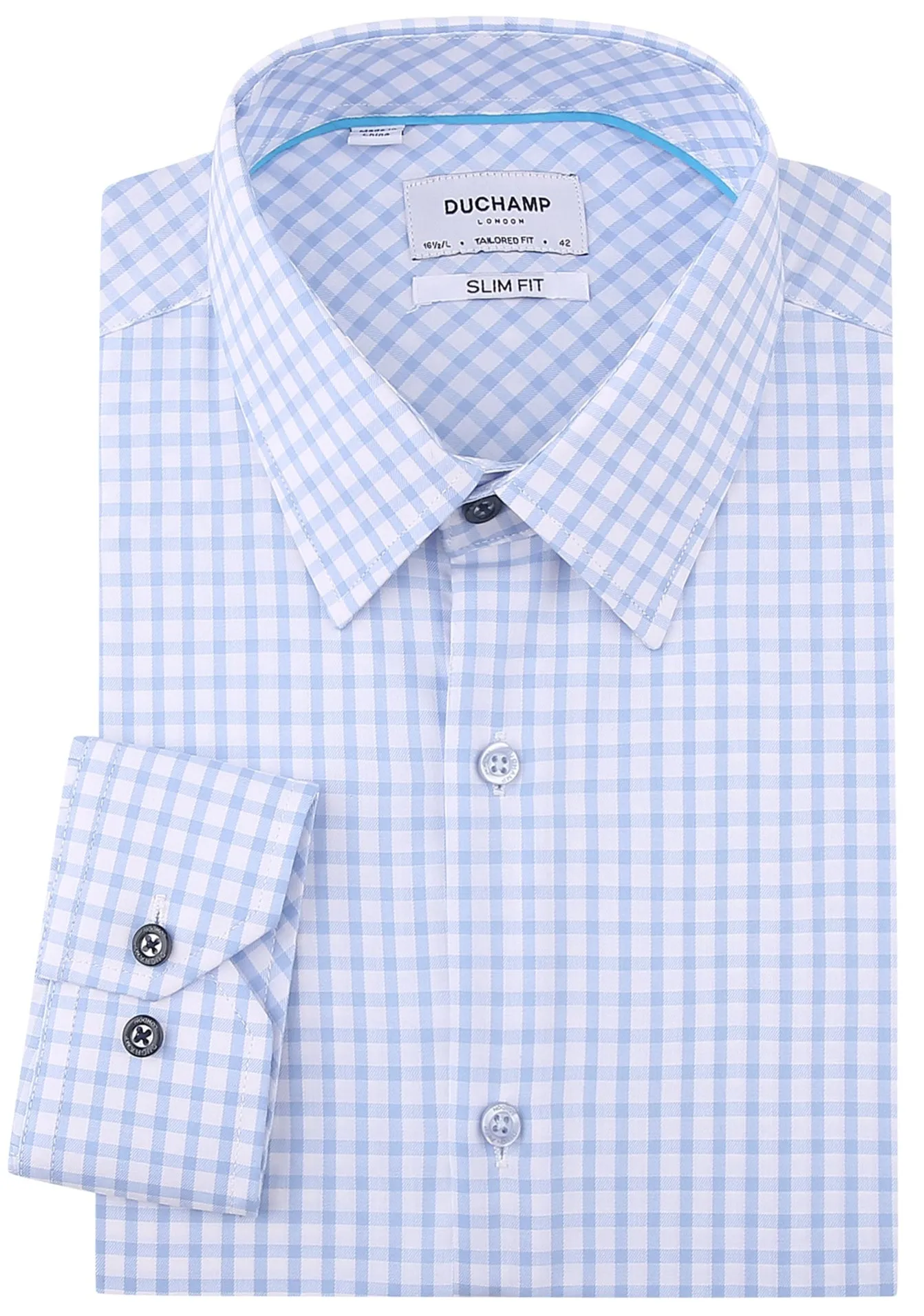 Duchamp Light Blue Check Dress Shirt