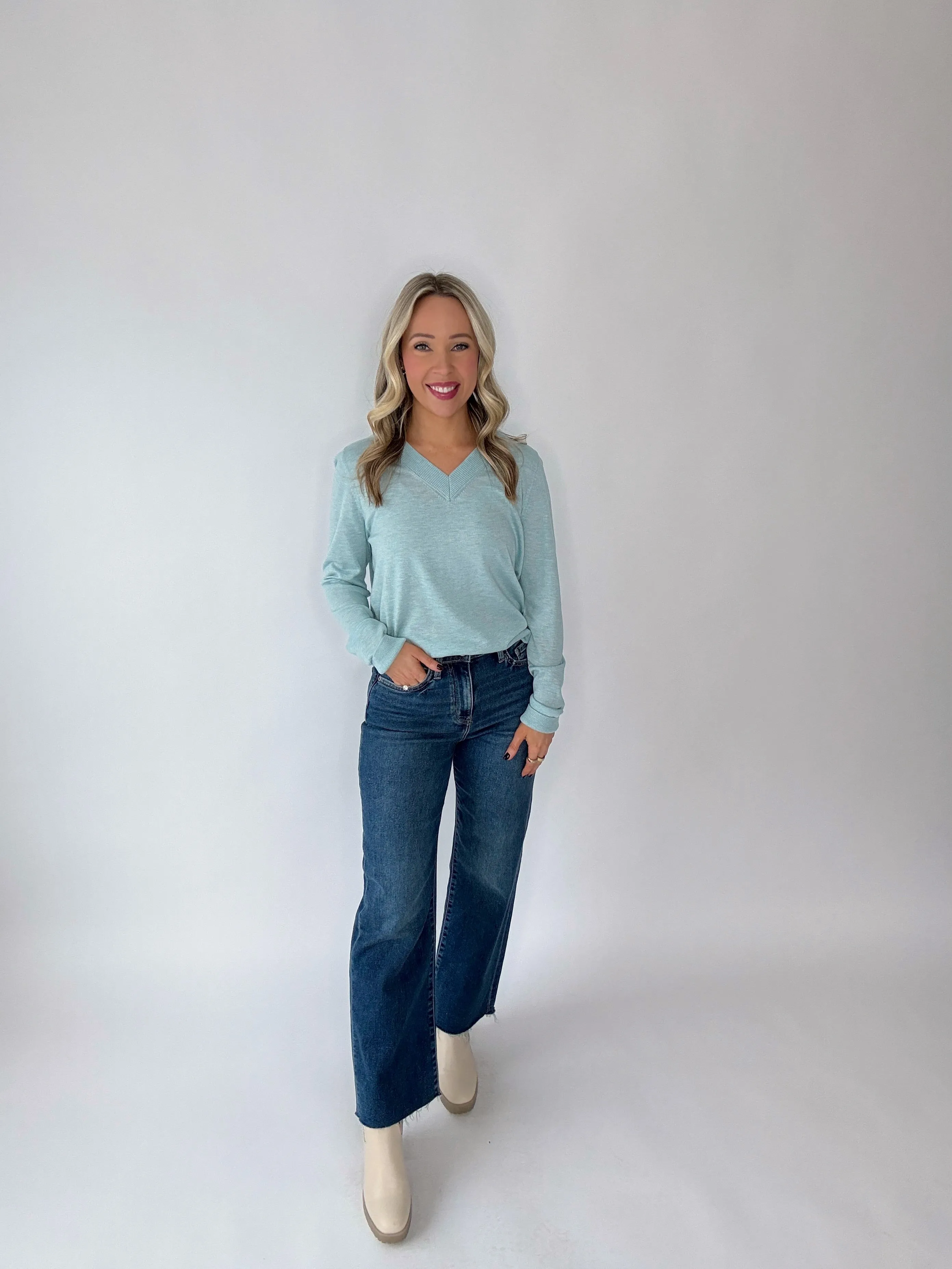 East Village V-Neck Sweater - Pale Turquoise