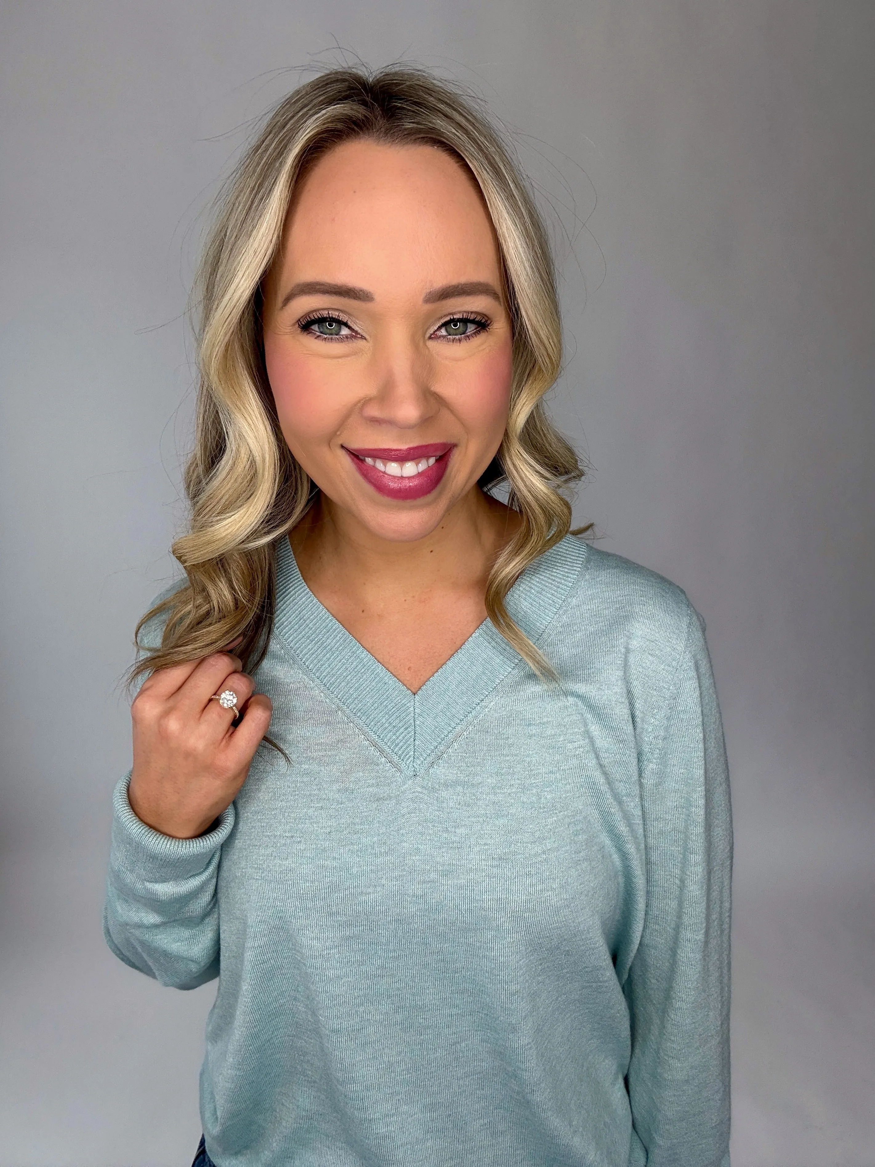 East Village V-Neck Sweater - Pale Turquoise