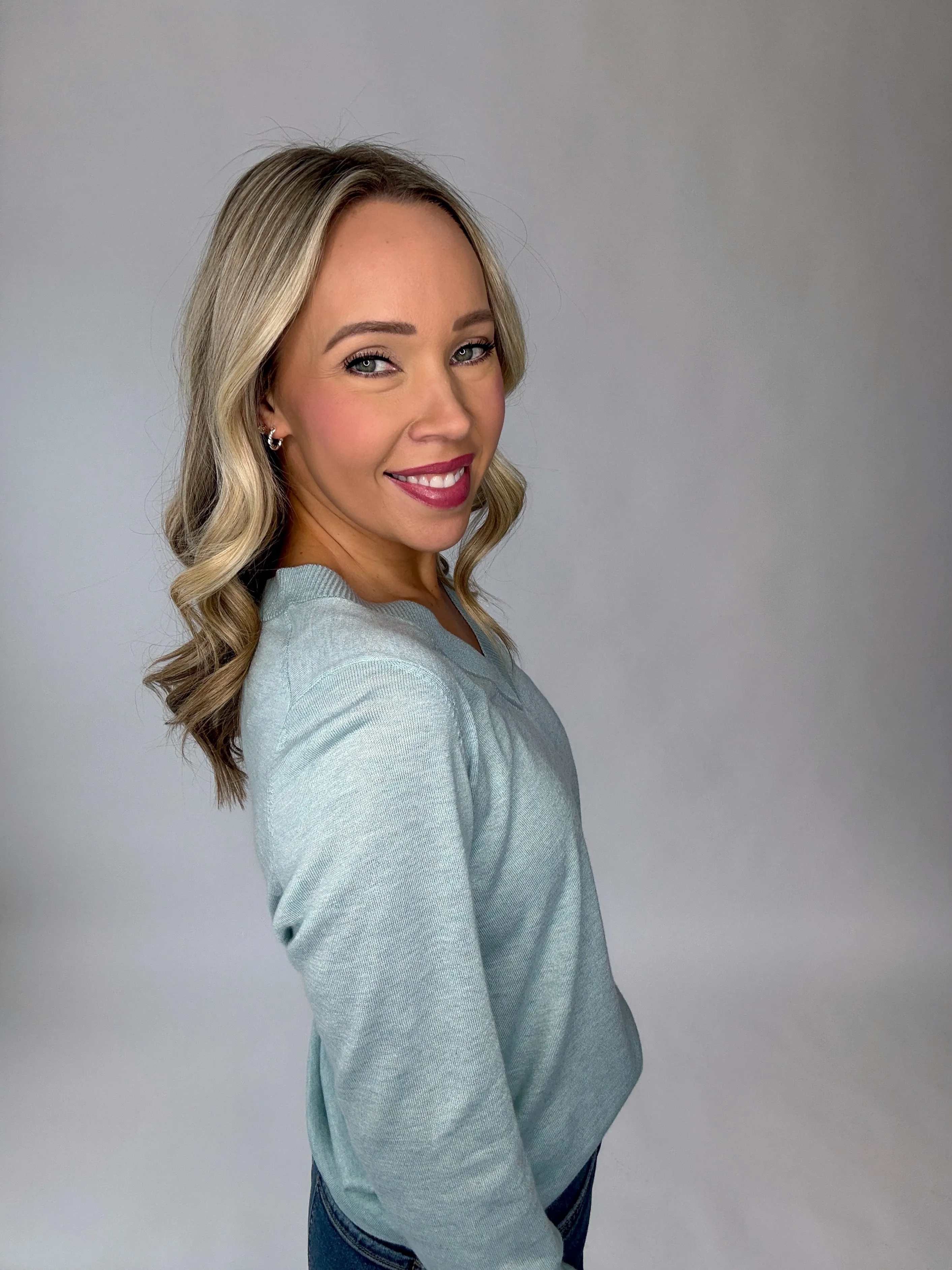 East Village V-Neck Sweater - Pale Turquoise