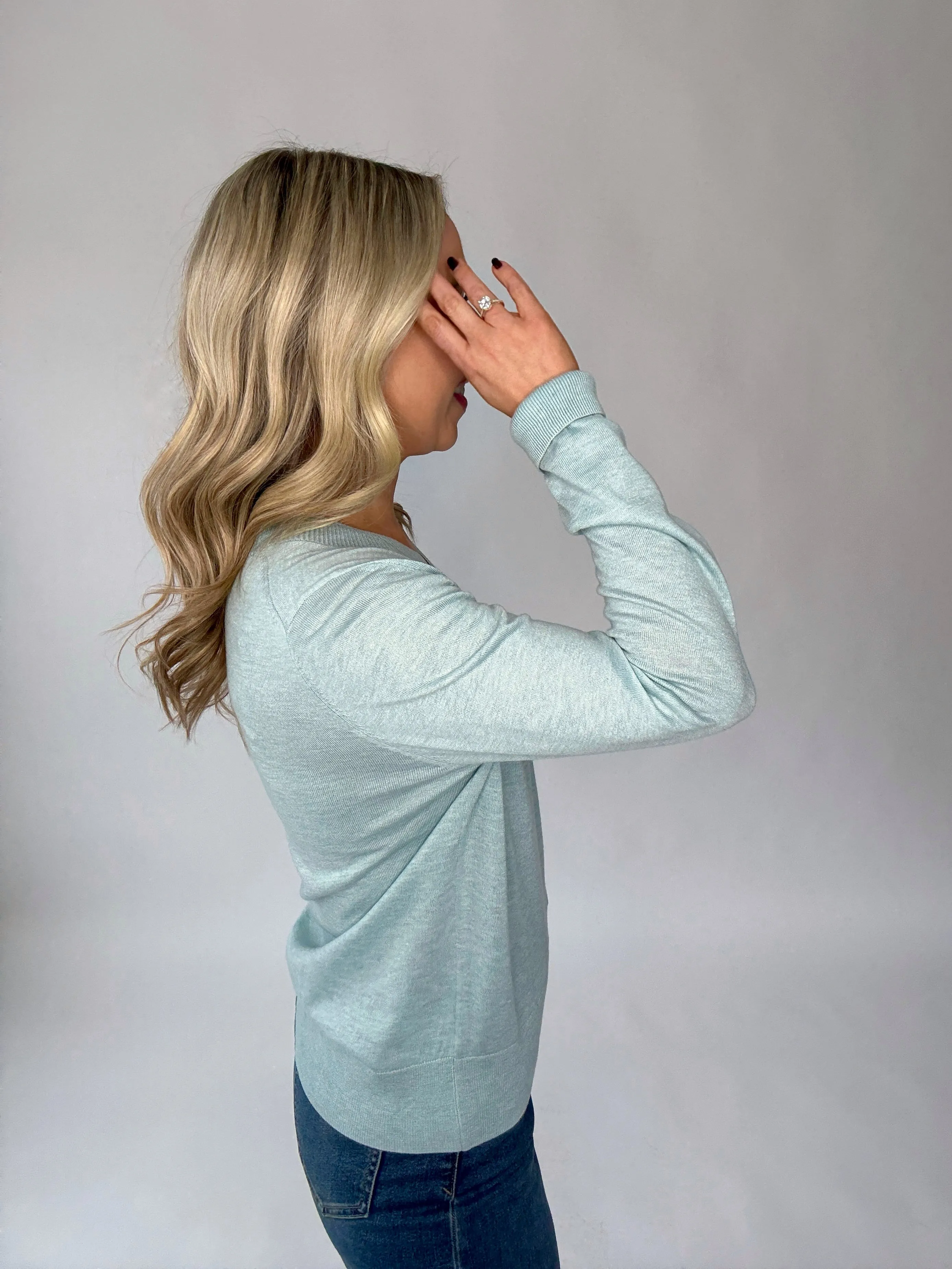 East Village V-Neck Sweater - Pale Turquoise