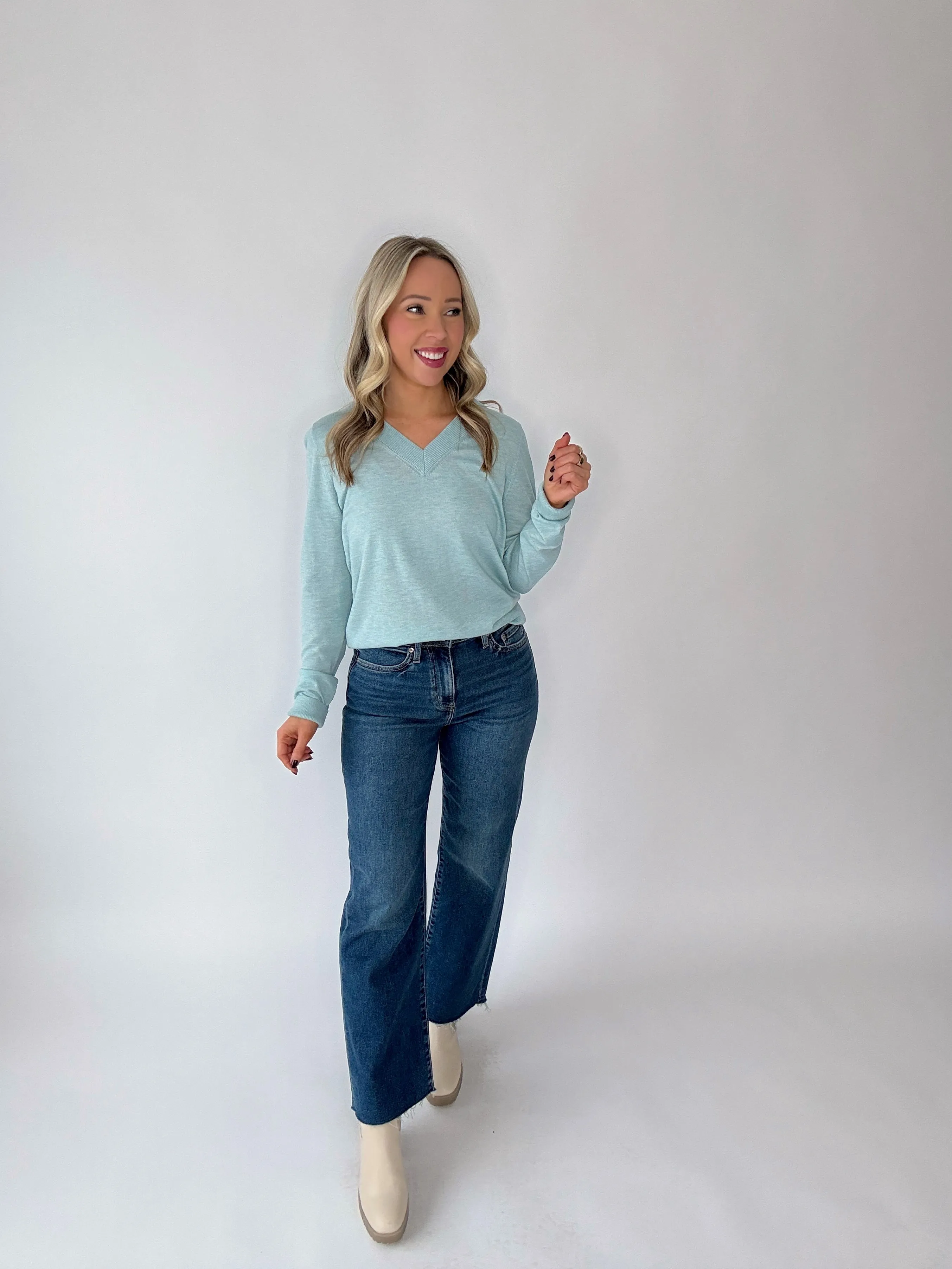 East Village V-Neck Sweater - Pale Turquoise