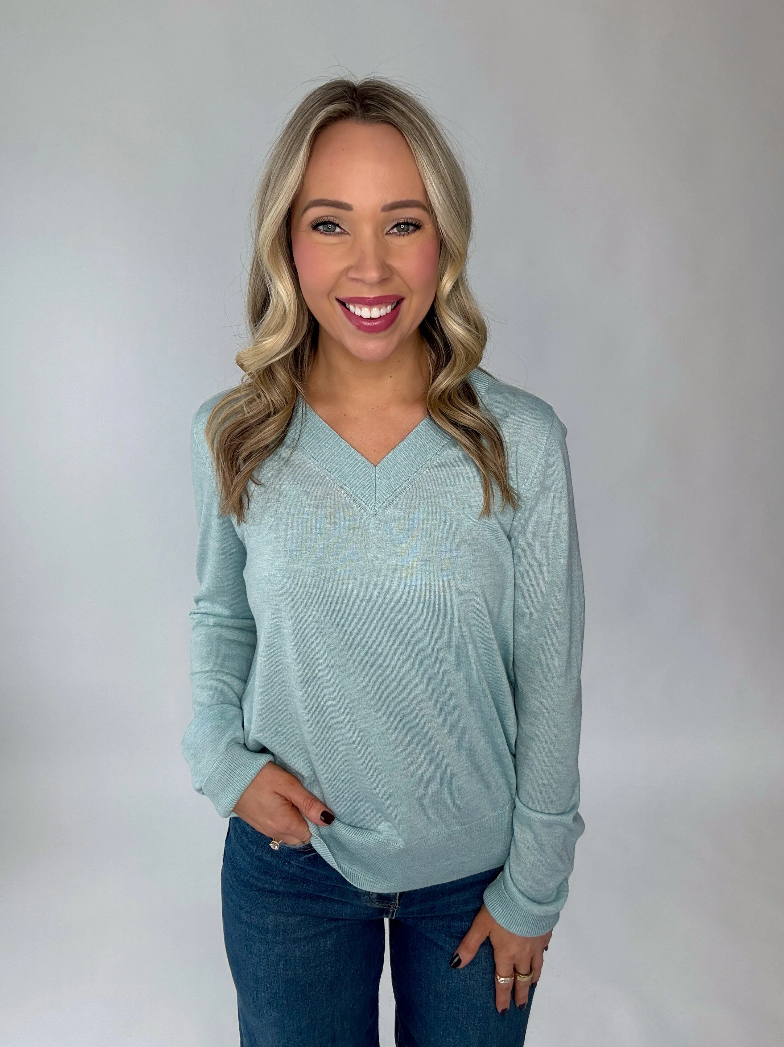 East Village V-Neck Sweater - Pale Turquoise