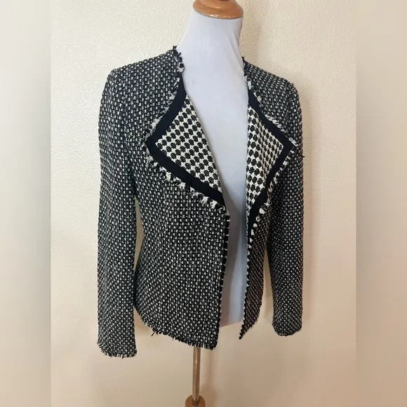 Eddie Bauer black white tweed blazer jacket 8T tall