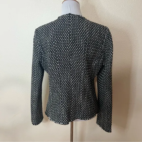 Eddie Bauer black white tweed blazer jacket 8T tall