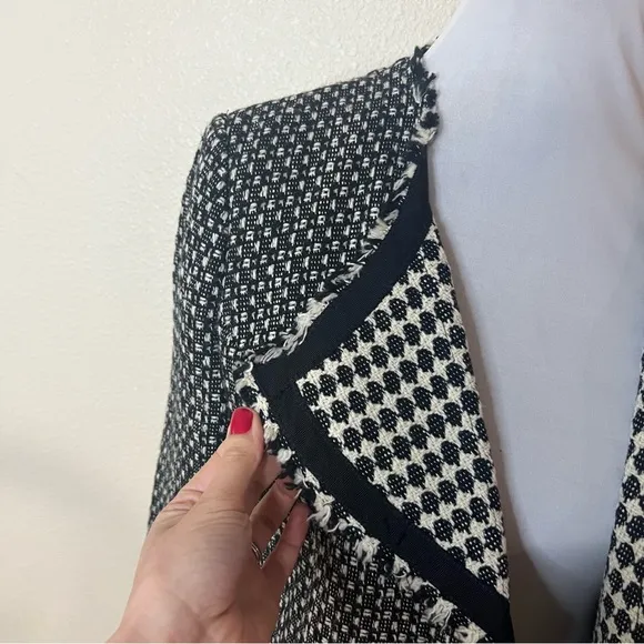 Eddie Bauer black white tweed blazer jacket 8T tall