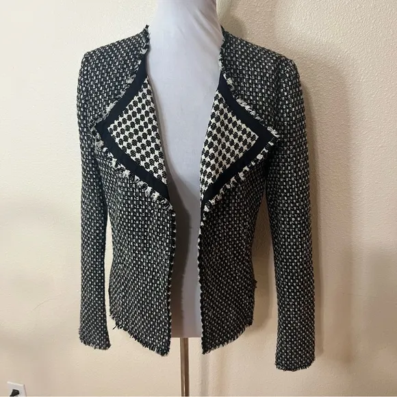 Eddie Bauer black white tweed blazer jacket 8T tall