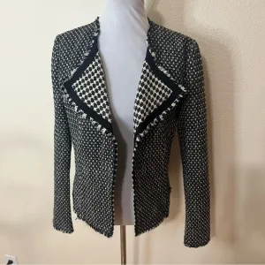 Eddie Bauer black white tweed blazer jacket 8T tall
