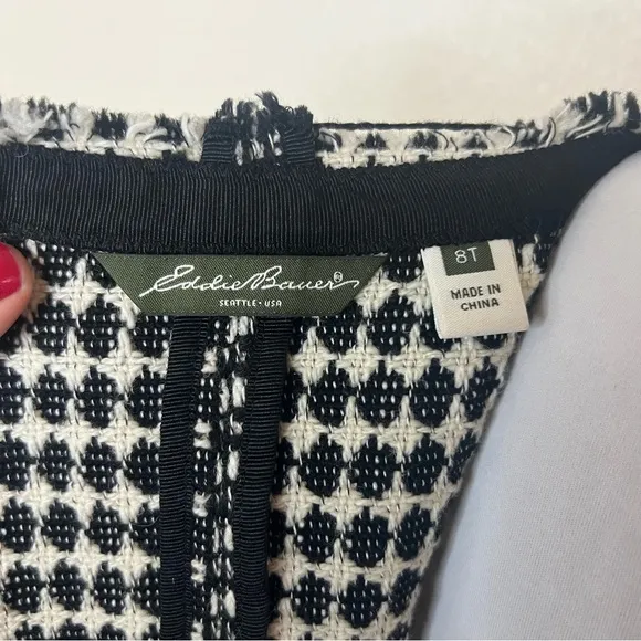 Eddie Bauer black white tweed blazer jacket 8T tall