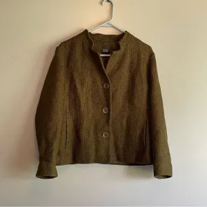 Eileen Fisher basket weave olive green blazer jacket women’s size small s
