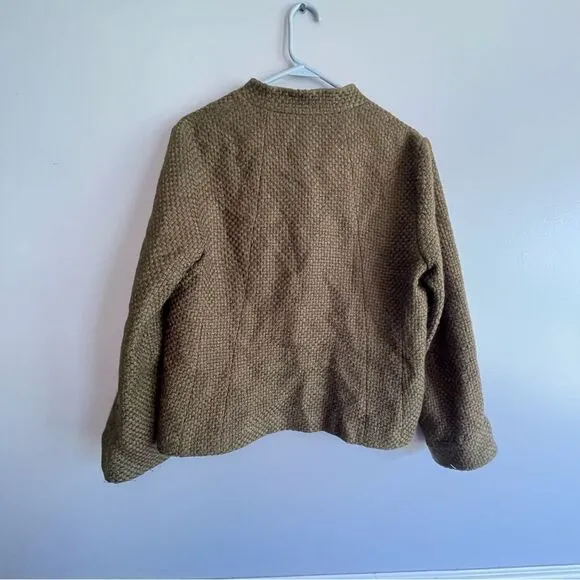 Eileen Fisher basket weave olive green blazer jacket women’s size small s