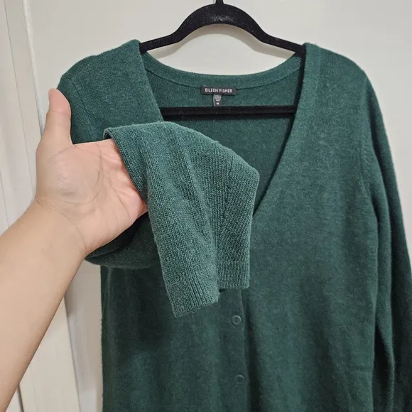 Eileen Fisher Emerald Green Cashmere Wool Cardigan Sweater Medium
