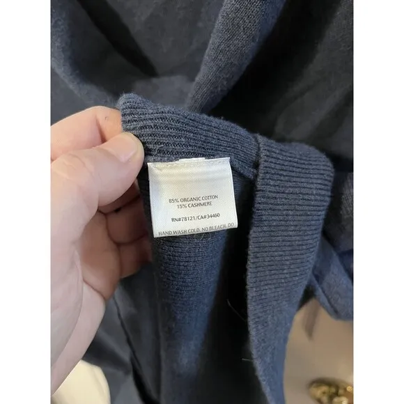 Eileen fisher Sweater Dolman Drape Neck Blue Sz large organic Cotton Cashmere