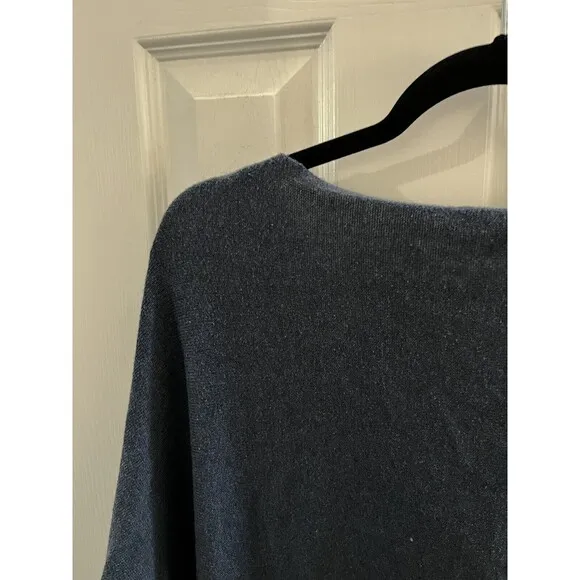 Eileen fisher Sweater Dolman Drape Neck Blue Sz large organic Cotton Cashmere