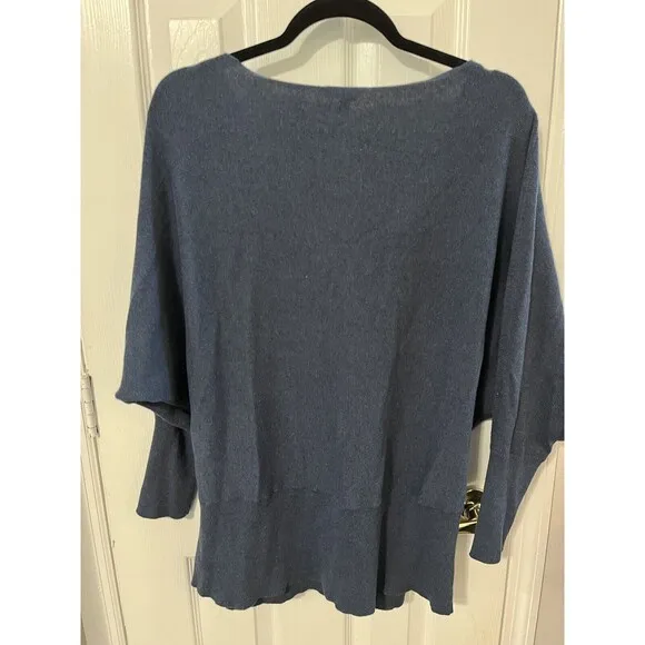 Eileen fisher Sweater Dolman Drape Neck Blue Sz large organic Cotton Cashmere