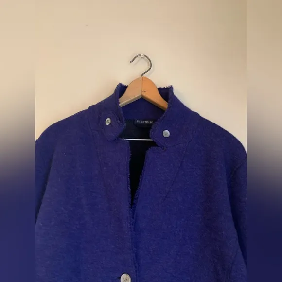 Eileen Fisher Womens purple Blue Merino Wool Button blazer jacket felted