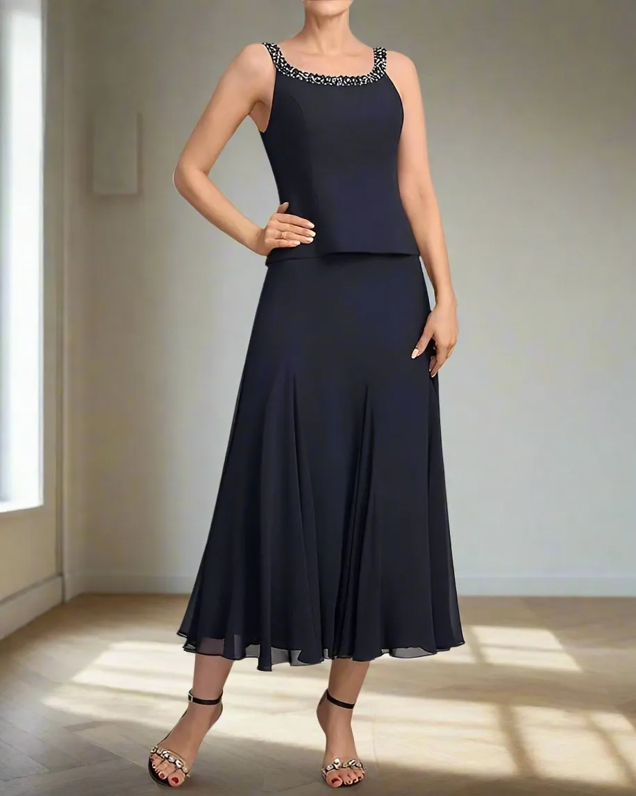 Elegant Dark Navy A-Line 3 Piece Mother of the Bride Dress