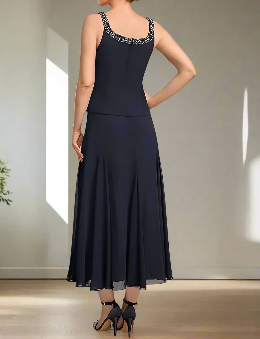 Elegant Dark Navy A-Line 3 Piece Mother of the Bride Dress