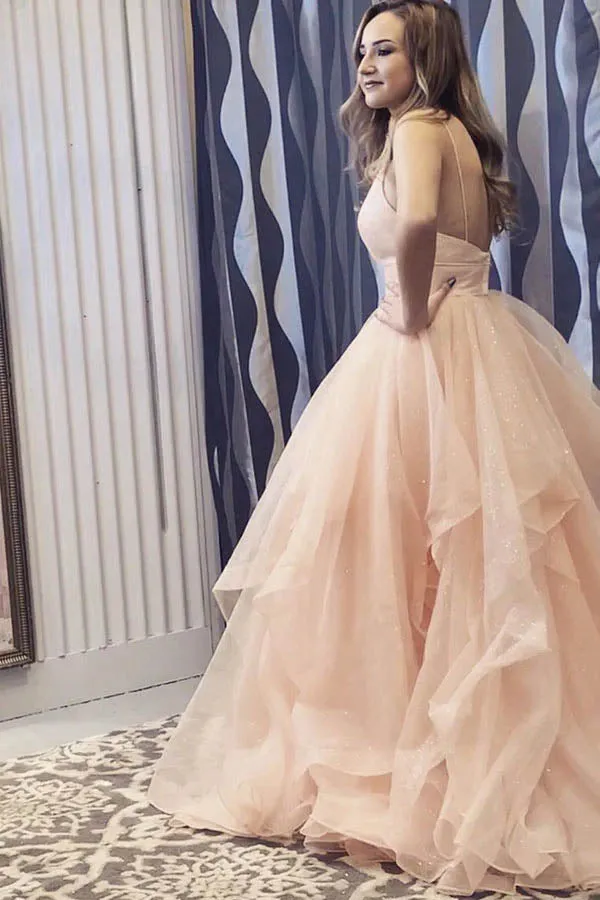 Elegant Straps Organza A-line Long Prom/Formal Dress With Ruffles,MP589