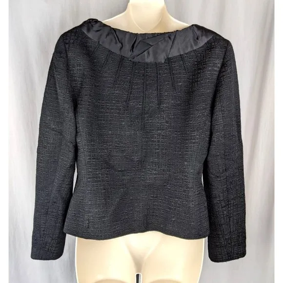 ELIE TAHARI Black Rose Blazer Jacket Collarless