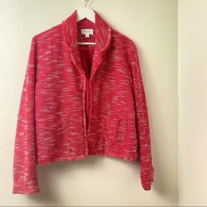 ELLE Red and White  Fringed Tweed Jacket Blazer Sz L.